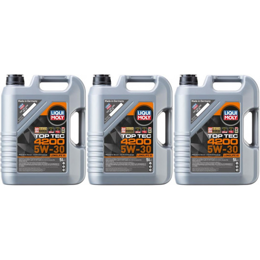 Liqui Moly 3707 5W-30 Top Tec 4200 Longlife III Motoröl 3x 5 = 15 Liter -  Motorenöle Gasbetriebene Fahrzeuge - Liqui Moly - Öl Marken - Öle 