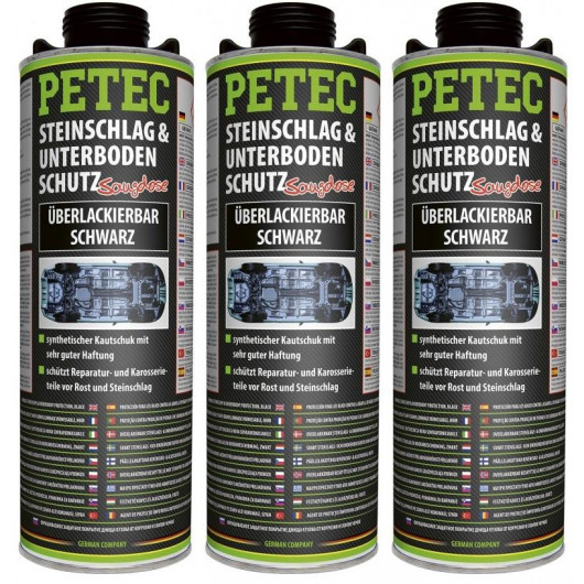 Petec Unterbodenschutz, Überlackierbar schwarz 1000ml Saugdose 3x 1l = 3  Liter