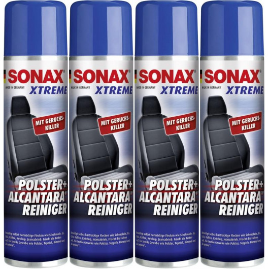 SONAX XTREME Polster- & Alcantara Reiniger 4x 400 Milliliter - Glaspflege  (Außen) - Scheibenreiniger - Pflege & Wartung 