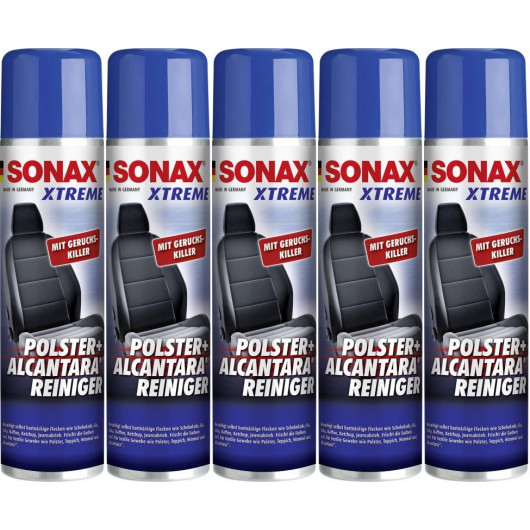 SONAX XTREME Polster- & Alcantara Reiniger 5x 400 Milliliter - Glaspflege  (Außen) - Scheibenreiniger - Pflege & Wartung 