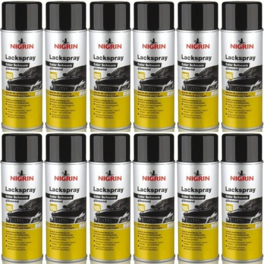 Nigrin Lackspray schwarz glänzend 12x 400 Milliliter