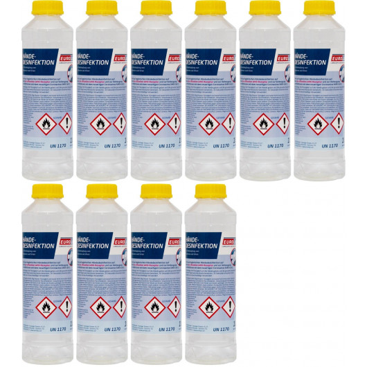 EUROLUB Händedesinfektion Desinfektionsmittel 1 Liter Flasche 10x 1l = 10 Liter