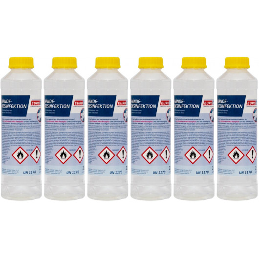 EUROLUB Händedesinfektion Desinfektionsmittel 1 Liter Flasche 6x 1l = 6 Liter