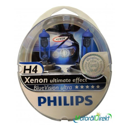 Philips H4 12V 60/55W P43t BlueVision Ultra 2st.+ 2xW5W