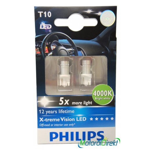 Philip W5W LED T10 12V 1W 4000K X-treme Vision 2st. - W5W LED - Lampen/LED  