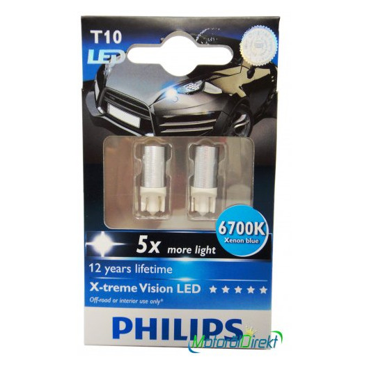 Philips W5W LED T10 12V 1W 6700K X-treme Vision 2st.