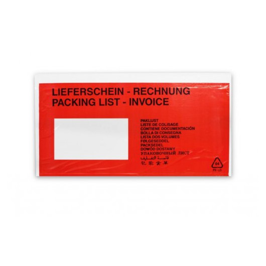 Lieferscheintaschen 1000 Stk.rot/transparent & selbstklebend
