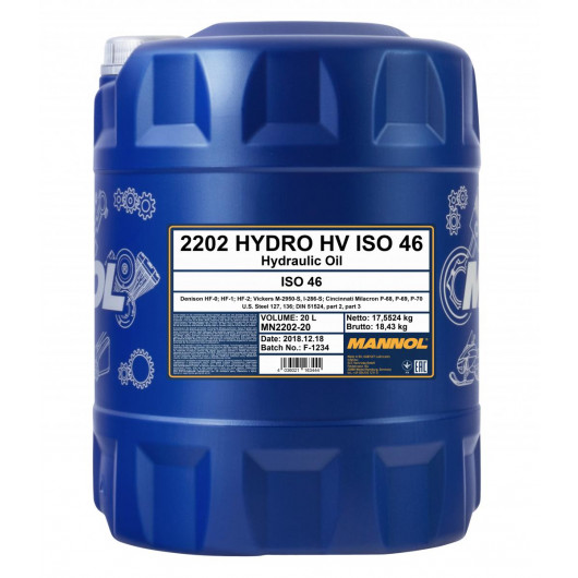 Mannol Hydro HV (HVLP) ISO 46 20l Kanister - Hydrauliköle - Mannol - Öl  Marken - Öle 