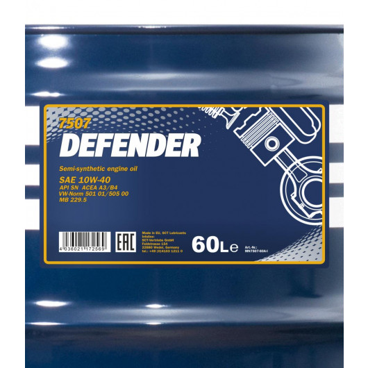 20L MANNOL Motoröl Defender 10W-40 Inkl. Additiv Auslaufschlauch