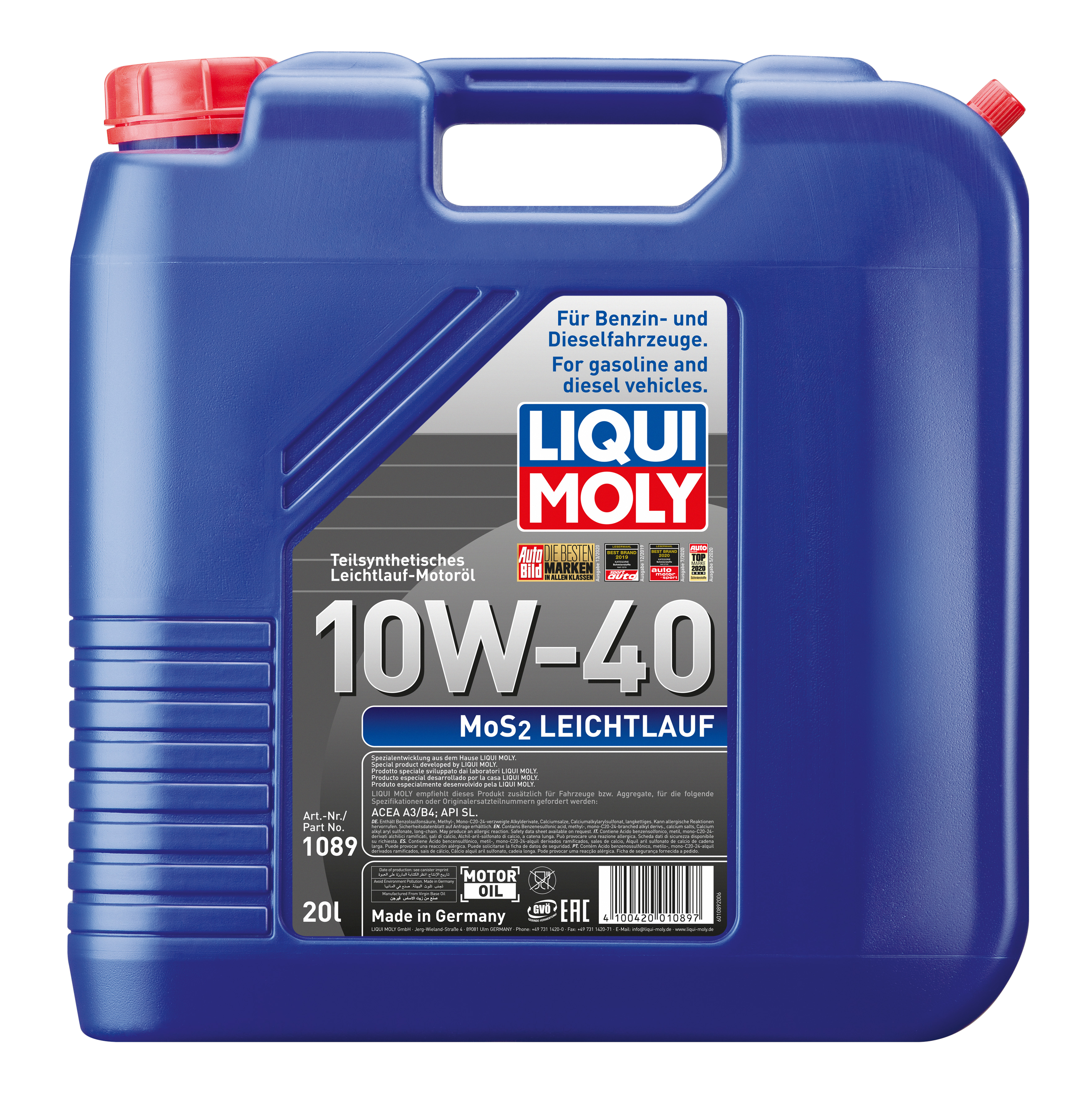 Liqui Moly MoS2 Leichtlauf 10W-40 Diesel & Benziner Motoröl 20Liter Kanister