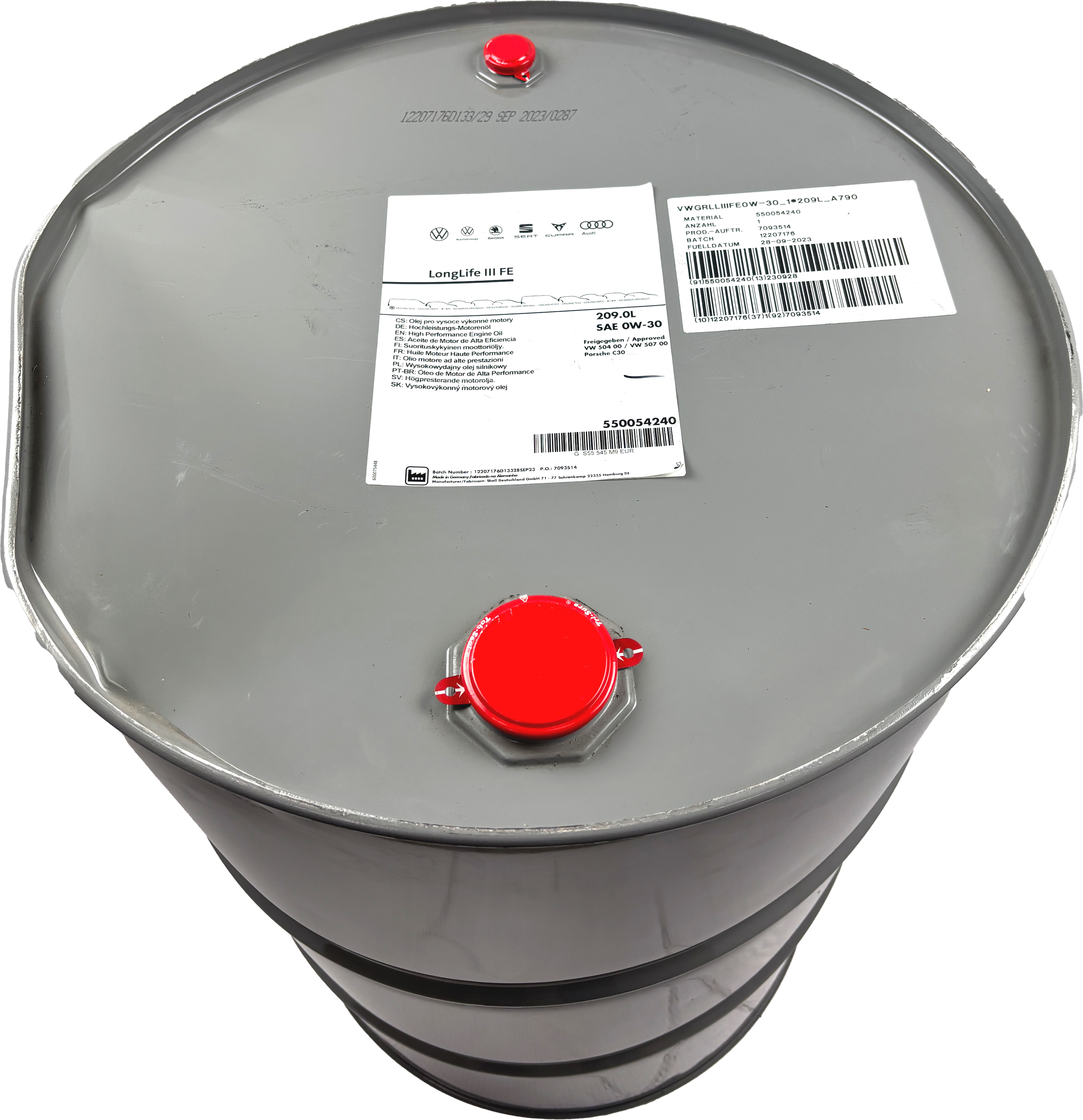 Original VW LongLife III 0W-30 Motorenöl Original 504 00 / 507 00 - 209l Fass
