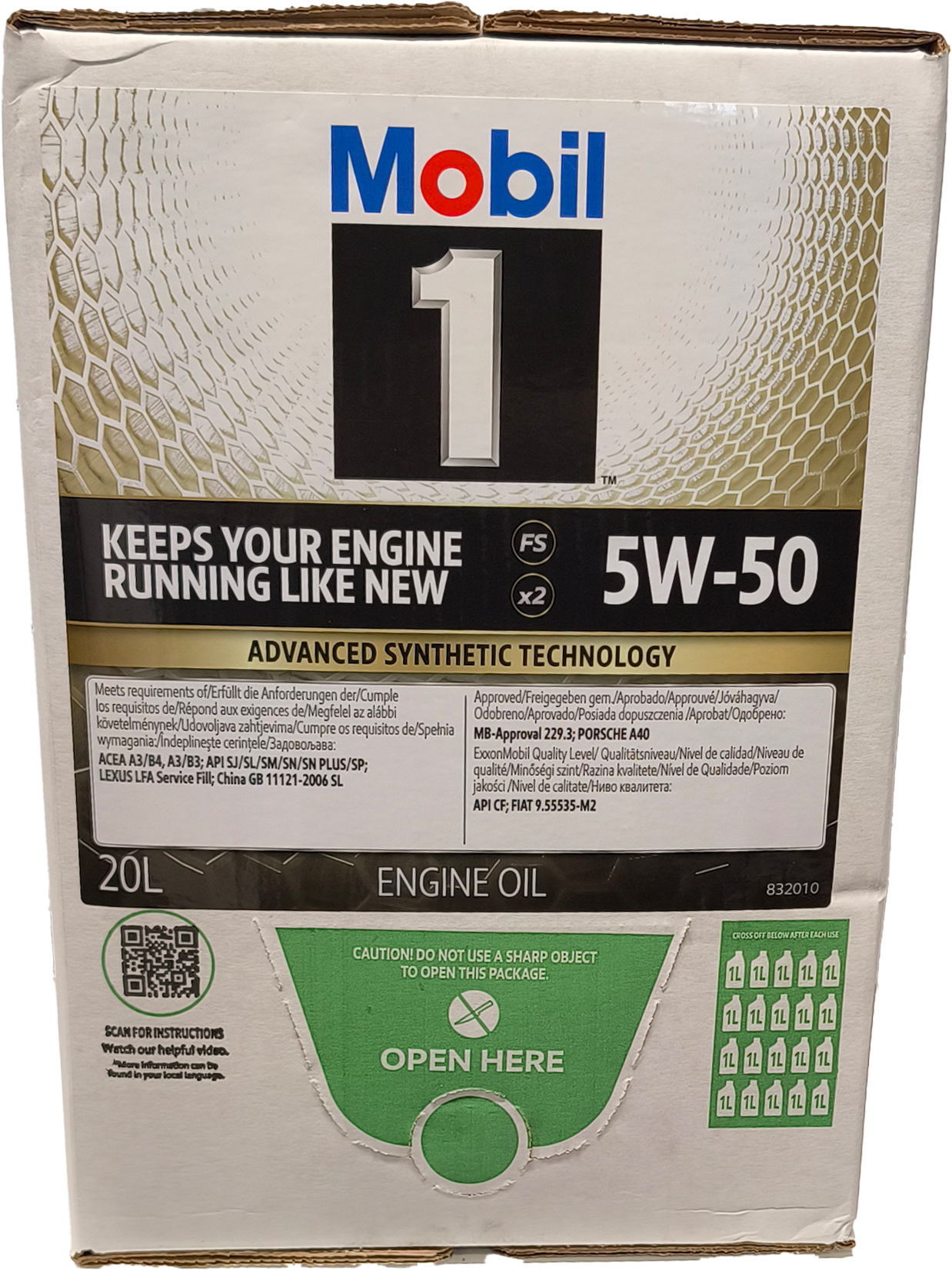 Mobil 1 FS X2 5W-50 Motoröl 20l Kanister ( ehem. PEAK LIFE ) BAG IN BOX