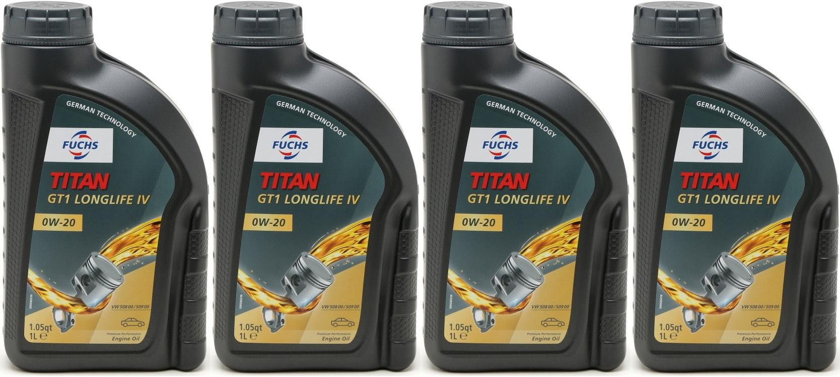 FUCHS TITAN GT1 LONGLIFE IV SAE 0W-20 Motoröl 4x 1l = 4 Liter