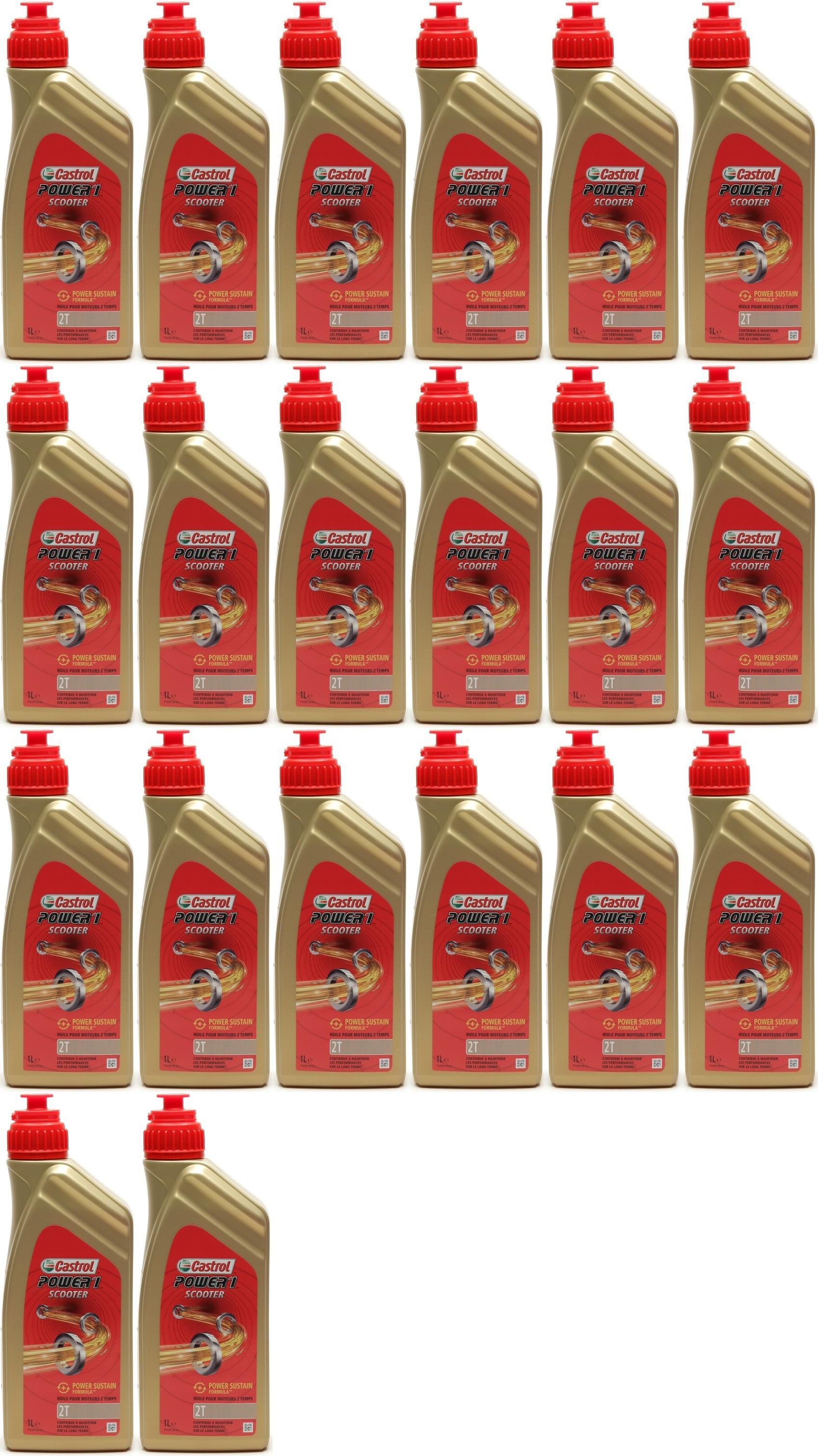 Castrol Power 1 Scooter 2T teilsynthetisches Motorrad Motoröl 20x 1l = 20 Liter