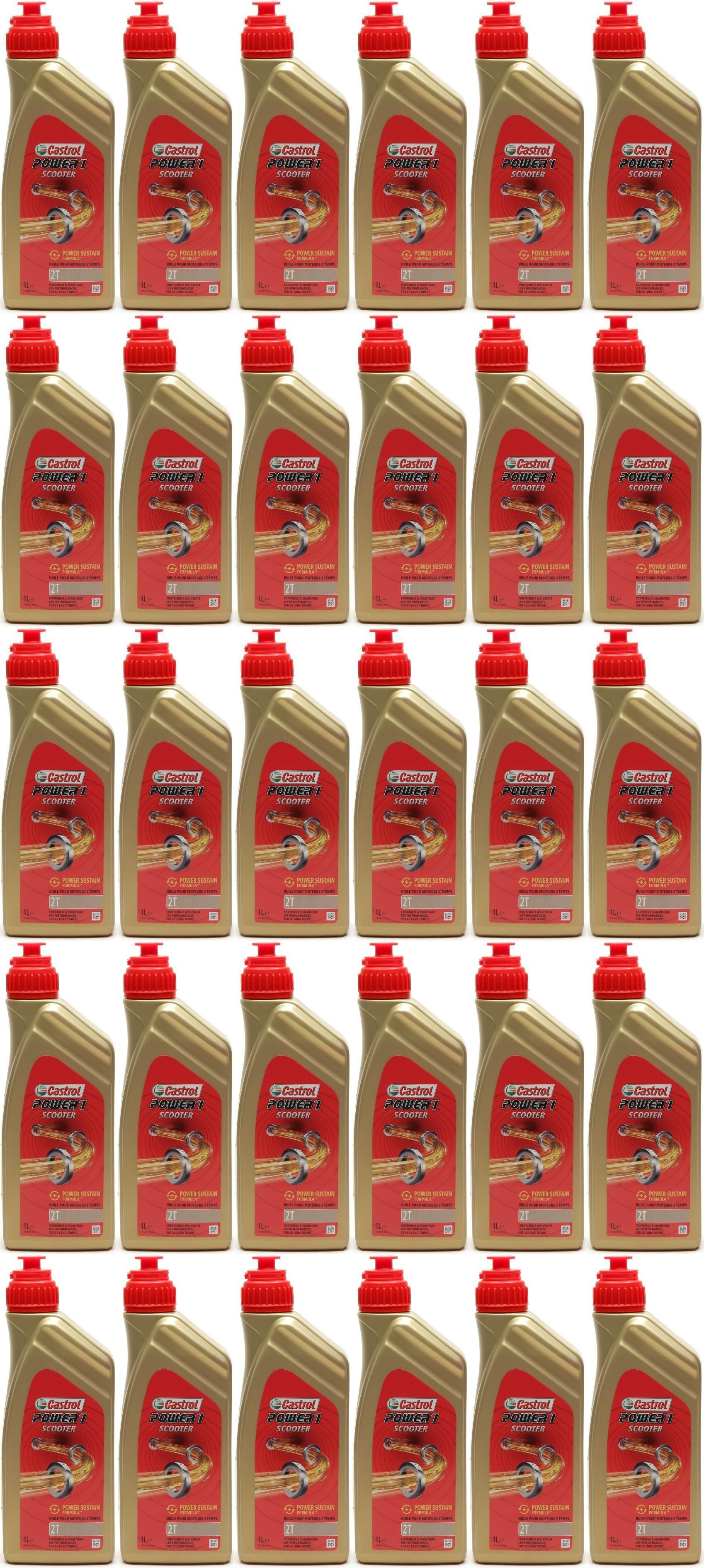 Castrol Power 1 Scooter 2T teilsynthetisches Motorrad Motoröl 30x 1l = 30 Liter