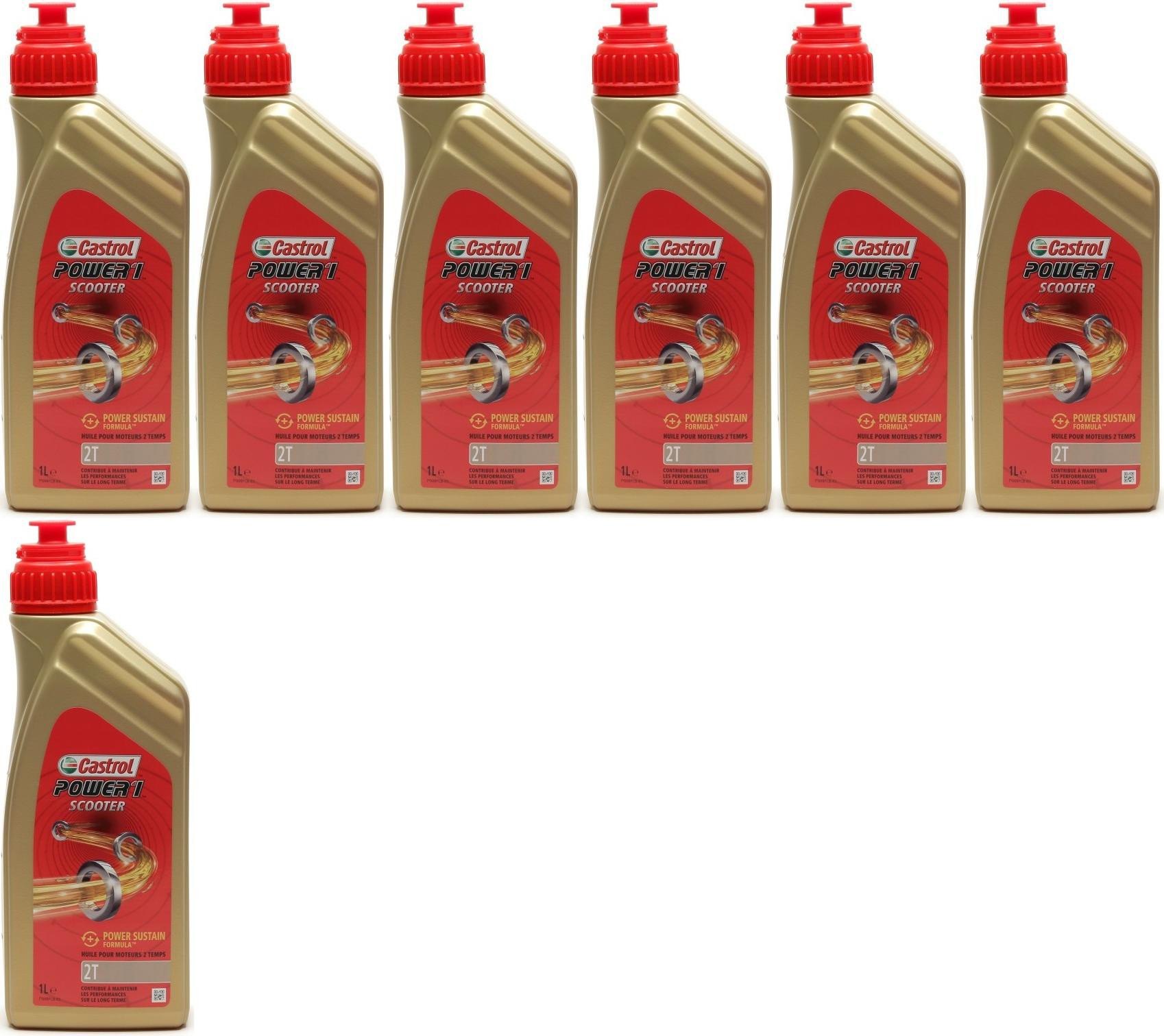 Castrol Power 1 Scooter 2T teilsynthetisches Motorrad Motoröl 7x 1l = 7 Liter