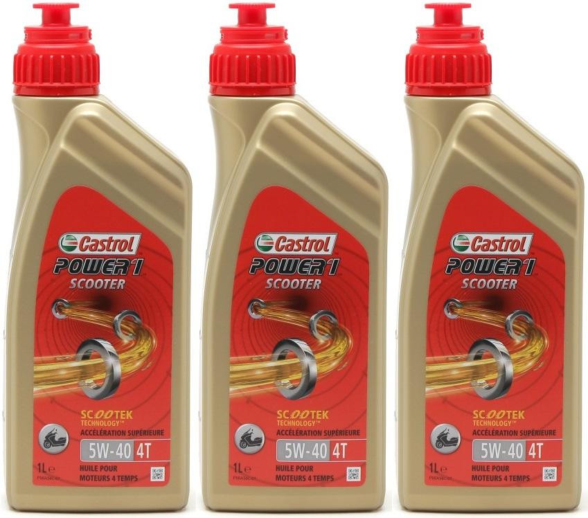 Castrol Power 1 Scooter 4T Motorrad Motoröl 5W-40 3x 1l = 3 Liter