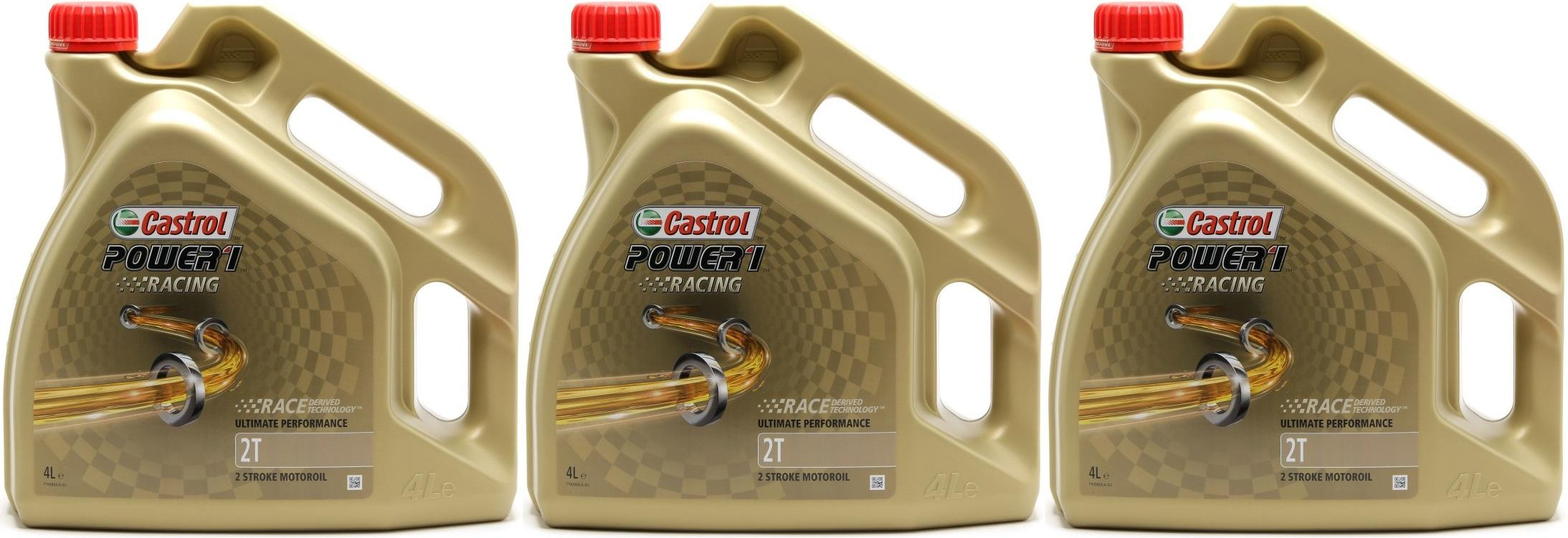 Castrol Power 1 Racing 2T vollsynthetisches Motorrad Motoröl 3x 4l = 12 Liter