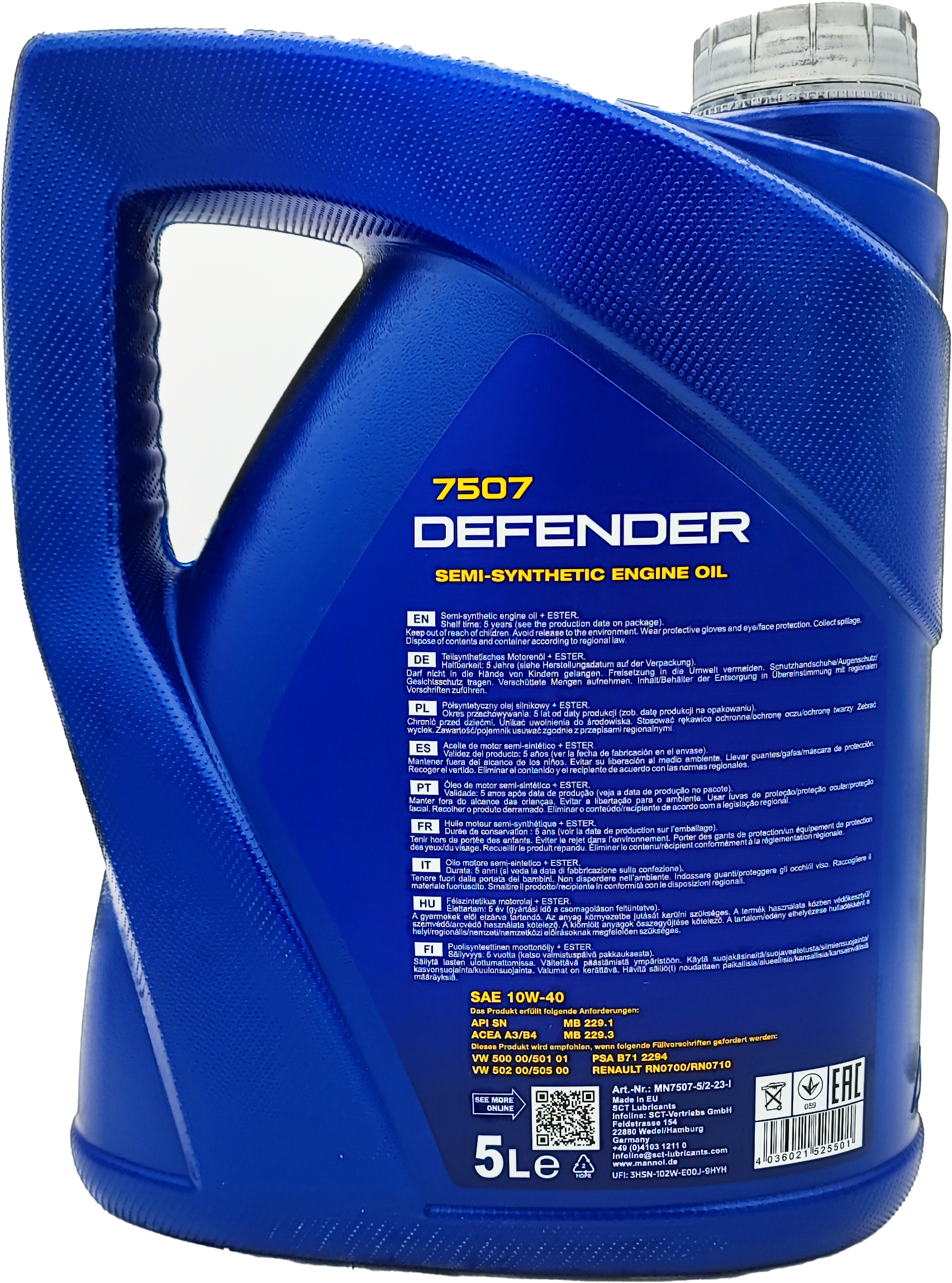 Mannol 7507 Defender 10W-40 teilsynthetisches Motoröl 5l Kanister