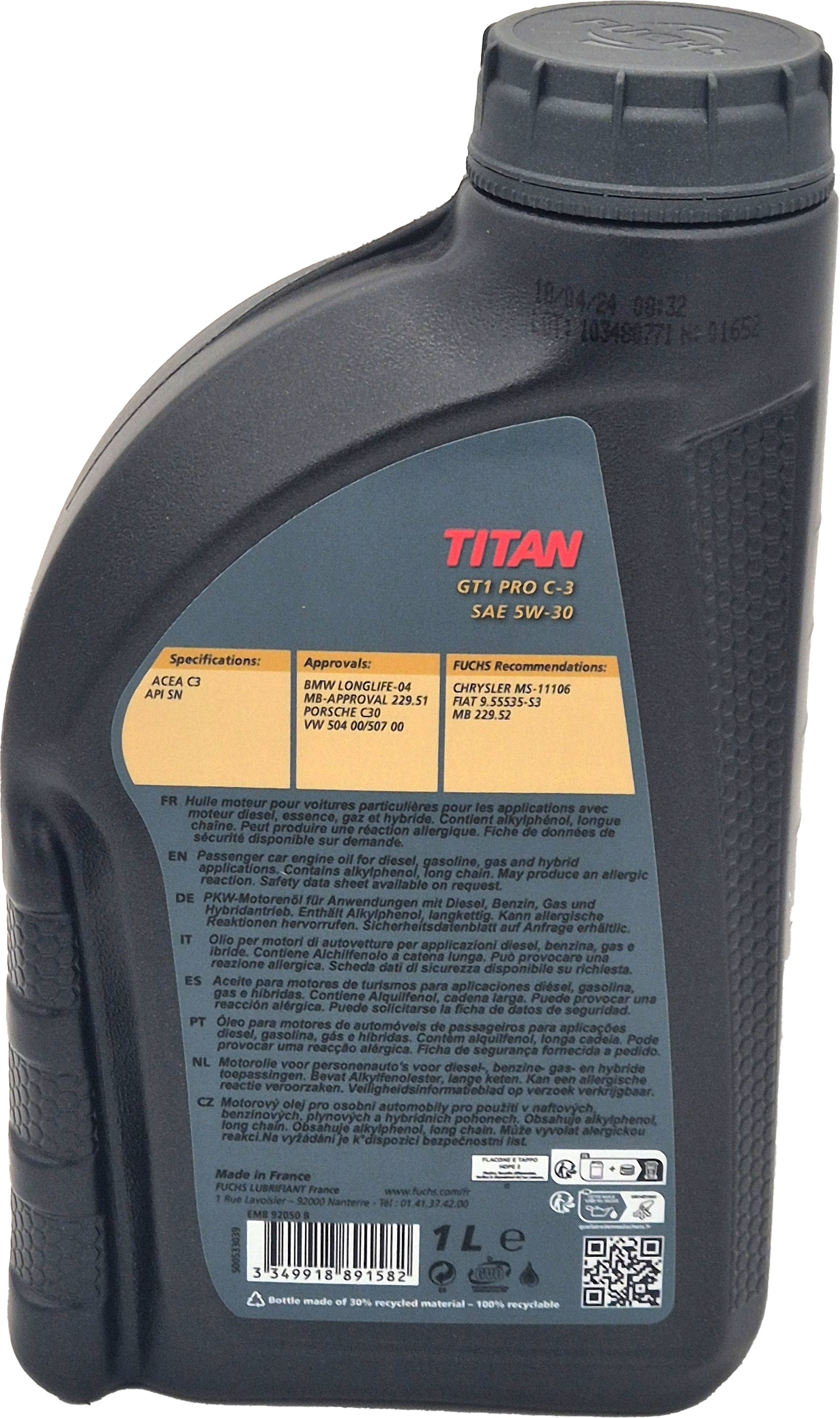 FUCHS TITAN GT1 Pro C-3 5W-30 Motoröl 1l Flasche