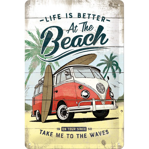 VW Bulli - At the Beach - Metallschild 20x30 cm