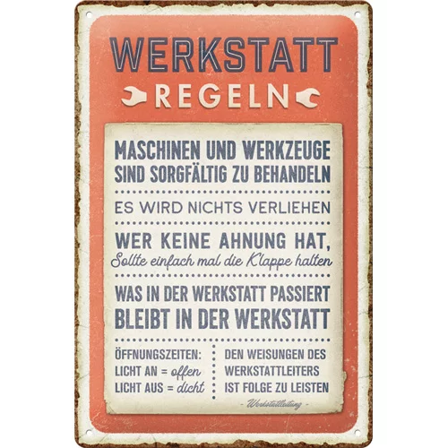Werkstattregeln - Metallschild 20x30 cm