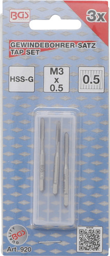BGS Gewindebohrer-Satz | Vor-, Mittel- und Fertigschneider | HSS-G | M3 x 0,5 mm | 3-tlg.