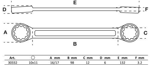 BGS Doppel-Ringschlüssel | extra flach | SW 10 x 11 mm
