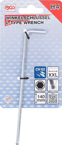 BGS Winkelschlüssel | extra lang | Innensechskant / Innensechskant mit Kugelkopf 4 mm