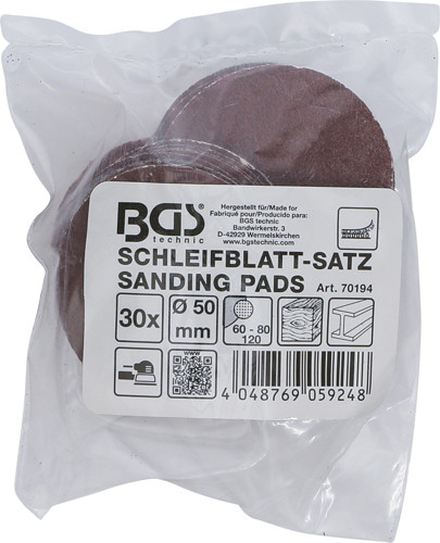 BGS Schleifblatt-Satz für Exzenterschleifer | Ø 50 mm | K 60 - 80 - 120 | 30-tlg.