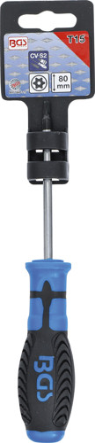 BGS Schraubendreher | T-Profil (für Torx) mit Bohrung T15 | Klingenlänge 80 mm