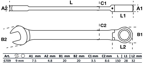 BGS Ratschenring-Maulschlüssel | abwinkelbar | SW 9 mm