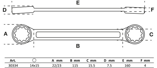 BGS Doppel-Ringschlüssel | extra flach | SW 14 x 15 mm