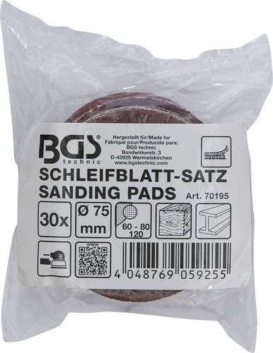 BGS Schleifblatt-Satz für Exzenterschleifer | Ø 75 mm | K 60 - 80 - 120 | 30-tlg.