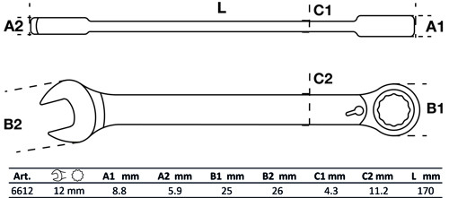 BGS Ratschenring-Maulschlüssel | umschaltbar | SW 12 mm