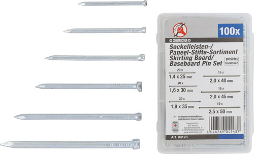 BGS Sockelleisten- / Paneel-Stifte-Sortiment | 100-tlg.