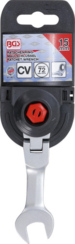 BGS Ratschenring-Maulschlüssel | kurz | abwinkelbar | SW 15 mm