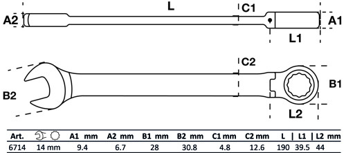 BGS Ratschenring-Maulschlüssel | abwinkelbar | SW 14 mm