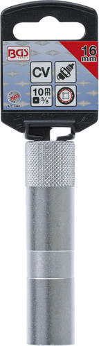 BGS Zündkerzen-Einsatz mit Haltegummi, Zwölfkant, lang | Antrieb Innenvierkant 10 mm (3/8