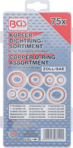BGS Dichtring-Sortiment | Kupfer | Zollgrößen | für Öl-Ablassschrauben | 75-tlg.