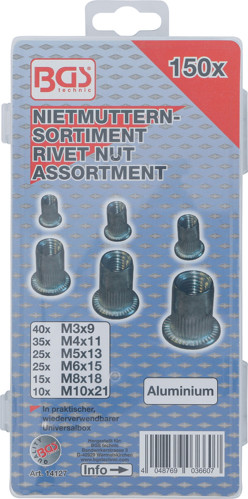 BGS Nietmuttern-Sortiment | Aluminium | 150-tlg.