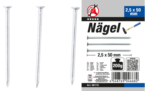 BGS Nägel-Sortiment | 200 g | 2,5 x 50 mm