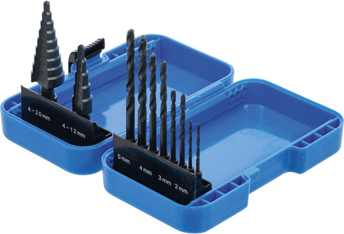 BGS Stufenbohrer- und Spiralbohrer-Satz | HSS | Ø 4 - 12 / 4 - 20 mm | 2 - 5 mm | 10-tlg.