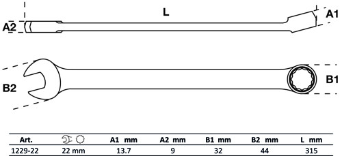 BGS Maul-Ringschlüssel | extra lang | SW 22 mm
