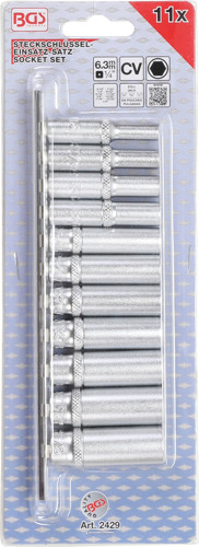 BGS Steckschlüssel-Einsatz-Satz Sechskant, tief | Antrieb Innenvierkant 6,3 mm (1/4