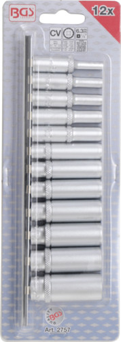 BGS Steckschlüssel-Einsatz-Satz Zwölfkant, tief | Antrieb Innenvierkant 6,3 mm (1/4