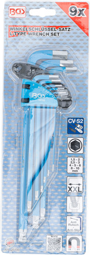 BGS Winkelschlüssel-Satz | extra lang | Innensechskant / Innensechskant mit Kugelkopf 1,5 - 10 mm | 9-tlg.