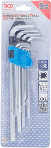 BGS Winkelschlüssel-Satz | extra lang | Innensechskant 1,5 - 10 mm | 9-tlg.