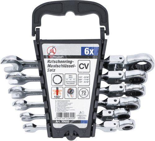 BGS Ratschenring-Maulschlüssel-Satz | flexible Köpfe | Zollmaße | SW 1/4