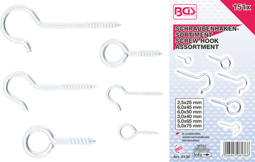 BGS Schraubhaken-Sortiment | 151-tlg.